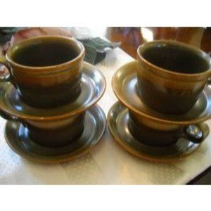 MIKASA 8 Piece Set of 4 Flat Cups 4 Deep Saucers POTTERS ART RUSTICANA PF005